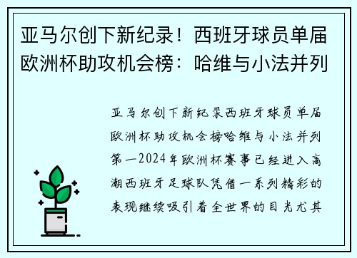 亚马尔创下新纪录！西班牙球员单届欧洲杯助攻机会榜：哈维与小法并列第一