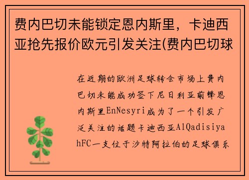 费内巴切未能锁定恩内斯里，卡迪西亚抢先报价欧元引发关注(费内巴切球衣2021)
