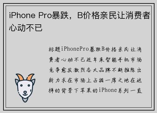 iPhone Pro暴跌，B价格亲民让消费者心动不已