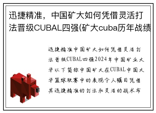 迅捷精准，中国矿大如何凭借灵活打法晋级CUBAL四强(矿大cuba历年战绩)