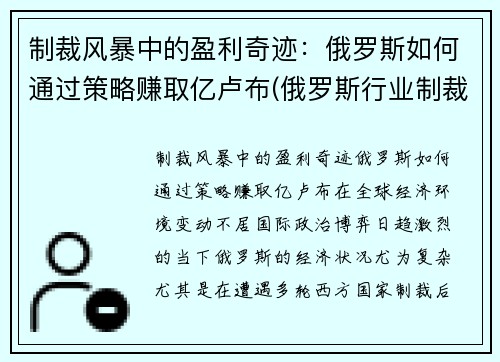 制裁风暴中的盈利奇迹：俄罗斯如何通过策略赚取亿卢布(俄罗斯行业制裁名单)