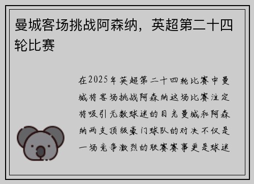 曼城客场挑战阿森纳，英超第二十四轮比赛