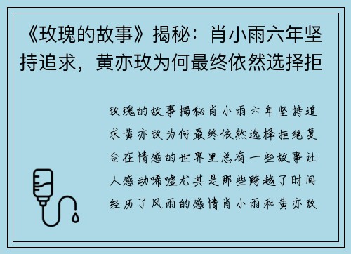 《玫瑰的故事》揭秘：肖小雨六年坚持追求，黄亦玫为何最终依然选择拒绝复合？