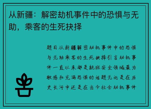 从新疆：解密劫机事件中的恐惧与无助，乘客的生死抉择